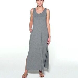 Free Fly Bamboo Heritage Maxi Dress M Heather Flint Gray Cotton Pockets Everyday
